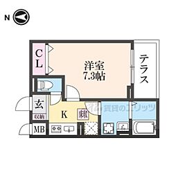 ウィスタリアII 1階1Kの間取り