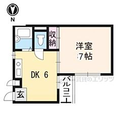 シギハイツ竹田 2階1DKの間取り