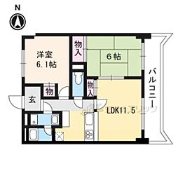 JR奈良線 城陽駅 徒歩4分の賃貸マンション 3階2LDKの間取り