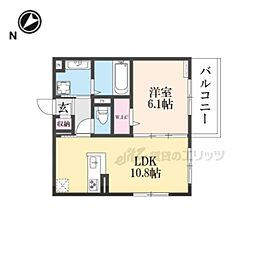 ＧＲＡＭＭ六地蔵Ａ棟 2階1LDKの間取り