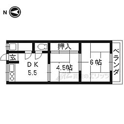 コーポラスウエダ 1階2DKの間取り