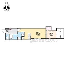 ハーモニーテラス淀下津町III 2階1LDKの間取り