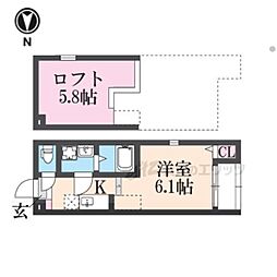 京都地下鉄東西線 石田駅 徒歩11分の賃貸アパート 2階1Kの間取り