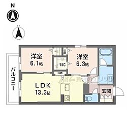 シャーメゾン光悠新町 2階2LDKの間取り