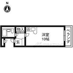 京阪宇治線 黄檗駅 徒歩10分の賃貸マンション 2階ワンルームの間取り