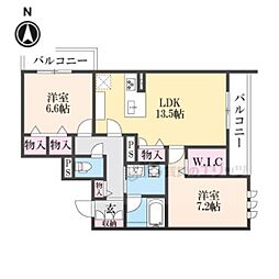 近鉄京都線 大久保駅 徒歩9分の賃貸マンション 3階2LDKの間取り