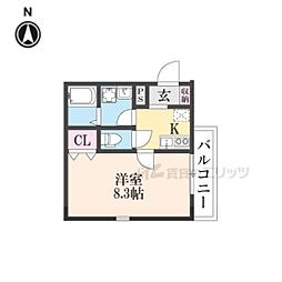 京阪本線 中書島駅 徒歩9分の賃貸アパート 2階1Kの間取り