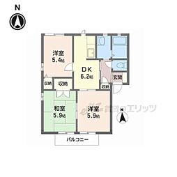 ファミール光 2階3DKの間取り