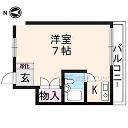 京阪本線 丹波橋駅 徒歩14分の賃貸マンション 2階ワンルームの間取り