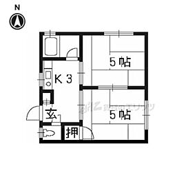 JR東海道・山陽本線 向日町駅 徒歩25分の賃貸アパート 2階2Kの間取り