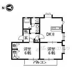 ウエストサイドタウン 1階2LDKの間取り