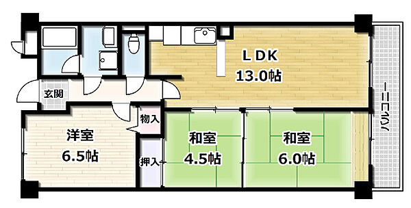 プレスティージ黄檗 704｜京都府宇治市五ケ庄折坂(賃貸マンション3LDK・7階・67.28㎡)の写真 その2