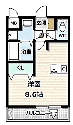 宇治市小倉共同住宅 1Kの間取図画像
