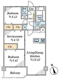 小栗原住宅3号棟 3LDKの間取図画像