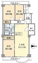新松戸サンライトパストラル壱番街C棟 3SLDKの間取図画像