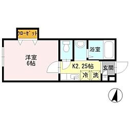 ジーヴォ・ＫＳ 1階1Kの間取り