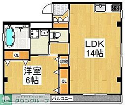 醍醐マンション 3階1LDKの間取り
