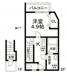 ガーデンコート経堂 2階1Kの間取り