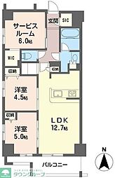 ツインズ国立II 4階2SLDKの間取り