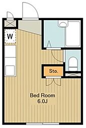 ユーハイツ 2階ワンルームの間取り