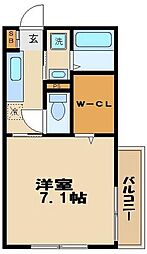 フォンターナ2 1Kの間取図画像