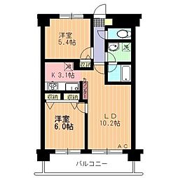 メルヴェーユ調布 2LDKの間取図画像