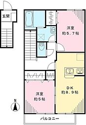 くぬぎハイツ 2LDKの間取図画像