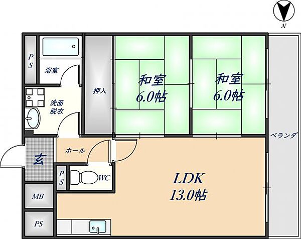 エステートサカイ 103｜大阪府東大阪市善根寺町1丁目(賃貸マンション2LDK・1階・57.40㎡)の写真 その2