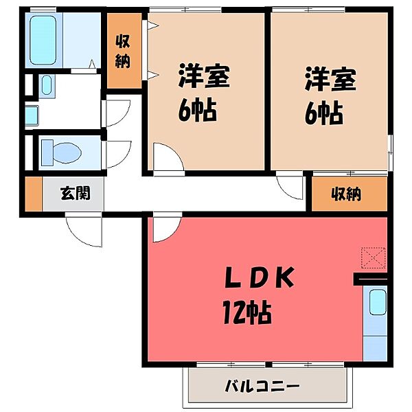 栃木県小山市若木町2丁目(賃貸アパート2LDK・1階・57.84㎡)の写真 その2