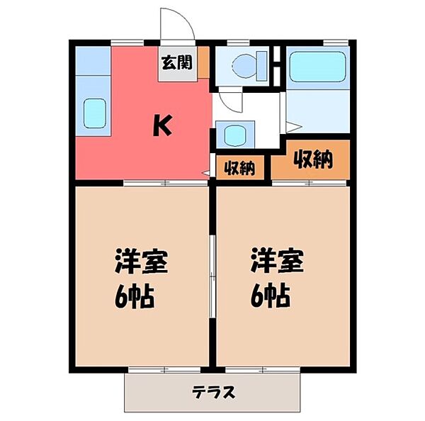 栃木県栃木市富士見町(賃貸アパート2DK・1階・35.91㎡)の写真 その2