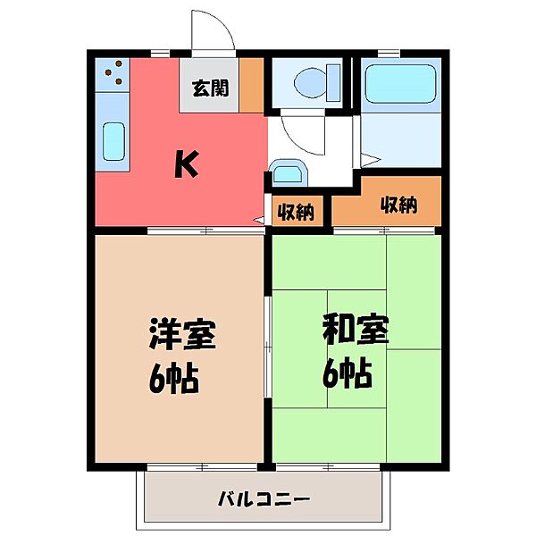 栃木県栃木市大平町新(賃貸アパート2K・2階・35.91㎡)の写真 その2