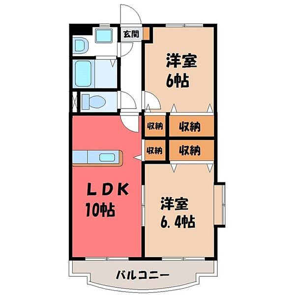 栃木県栃木市薗部町2丁目(賃貸マンション2LDK・1階・53.52㎡)の写真 その2