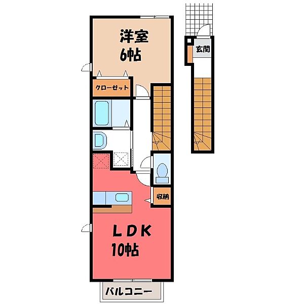 栃木県栃木市富士見町(賃貸アパート1LDK・2階・42.37㎡)の写真 その2