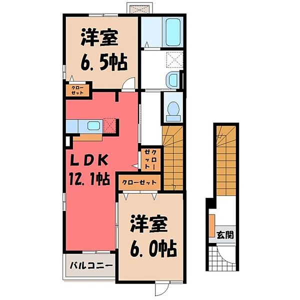 栃木県小山市大字横倉(賃貸アパート2LDK・2階・58.86㎡)の写真 その2