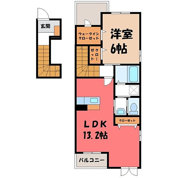 茨城県結城市大字結城(賃貸アパート1LDK・2階・51.13㎡)の写真 その2