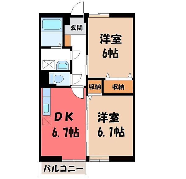 栃木県小山市大字羽川(賃貸アパート2DK・2階・47.23㎡)の写真 その2