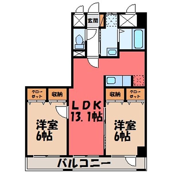 栃木県栃木市柳橋町(賃貸マンション2LDK・2階・55.69㎡)の写真 その2