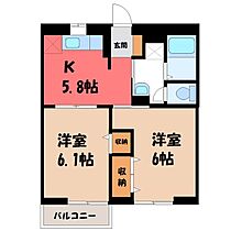 栃木県小山市若木町1丁目（賃貸アパート2K・2階・43.23㎡） その2