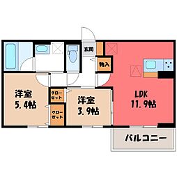 ロータスシャトー 1階2LDKの間取り