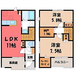 ドミール大島 VII A 1階2LDKの間取り