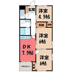 ラ・フォーレ天神 3DKの間取図画像