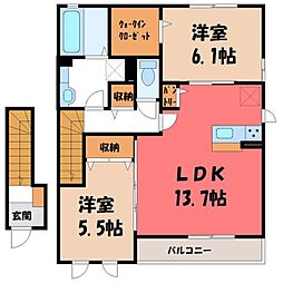 ミルアモールD 2LDKの間取図画像