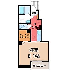 デュアルカンシエル2 1Kの間取図画像