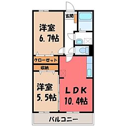 オリュザK 2LDKの間取図画像