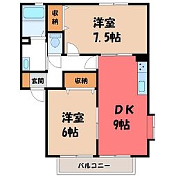 カーサピアチェーレB棟 2DKの間取図画像