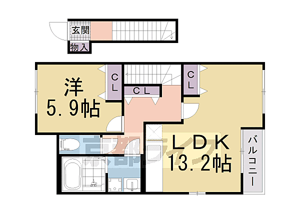 京都府木津川市吐師(賃貸アパート1LDK・2階・52.73㎡)の写真 その2