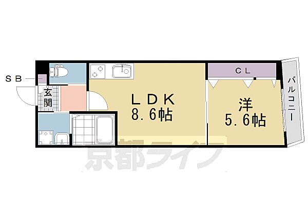 パウゼ伏見Ｓｔａ． 306｜京都府京都市伏見区深草紺屋町(賃貸マンション1LDK・3階・34.55㎡)の写真 その2