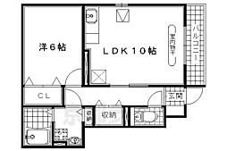 近鉄京都線 久津川駅 徒歩9分の賃貸アパート 1階1LDKの間取り