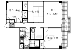 京阪宇治線 三室戸駅 徒歩5分の賃貸マンション 5階3LDKの間取り
