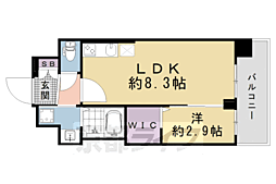 京都市営烏丸線 十条駅 徒歩3分の賃貸マンション 2階1LDKの間取り